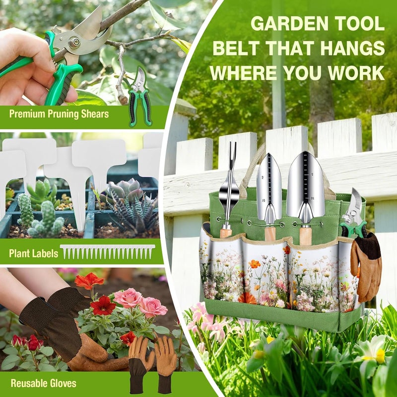 Drametic+ Gardening Tools Set for Women 29Pcs Heavy Duty Garden Hand Tools Set with Floral Tote Bag Rust-Proof Garden Tool Kit Supplies Gardening Esssential Gifts for Women Men - Image 4